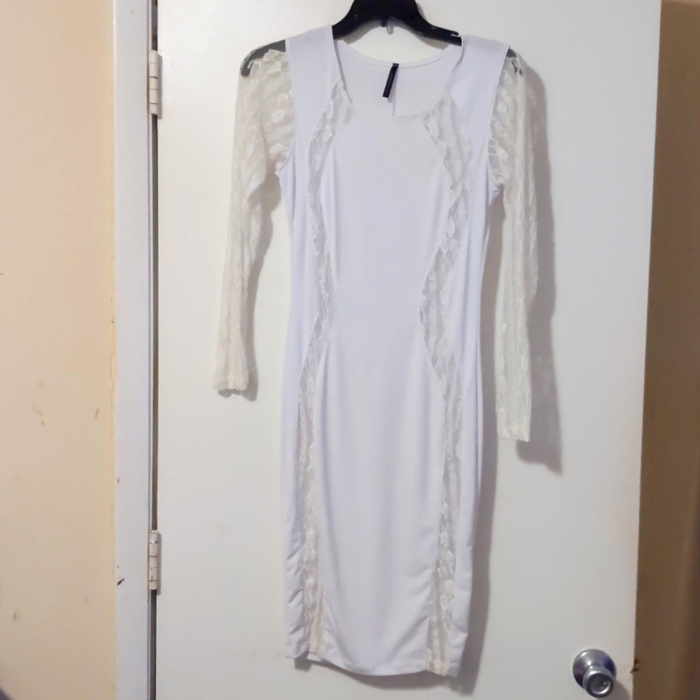 White Bodycon Lace Polyester Dress